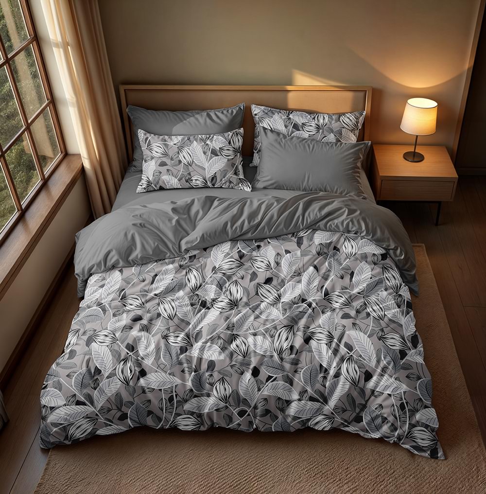 پارچه میکرو طرح برگ‌های سیاه و سفید