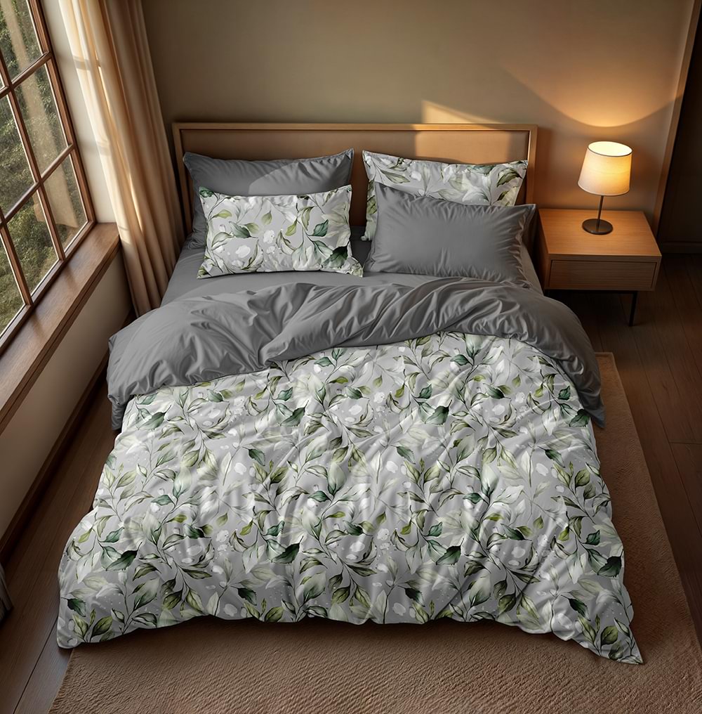 پارچه میکرو طرح برگ‌های سبز آبرنگی