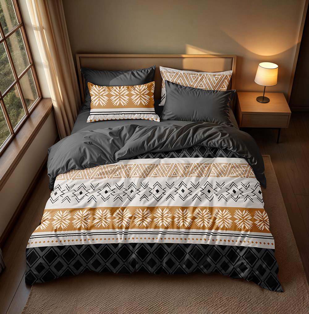 پارچه میکرو طرح هندسی خردلی و طوسی